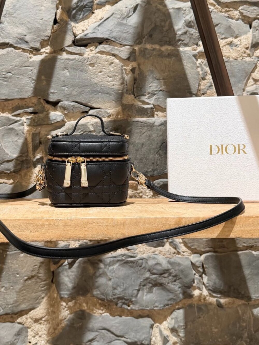 Dior Black Lambskin Cannage Micro Vanity Case Bag
